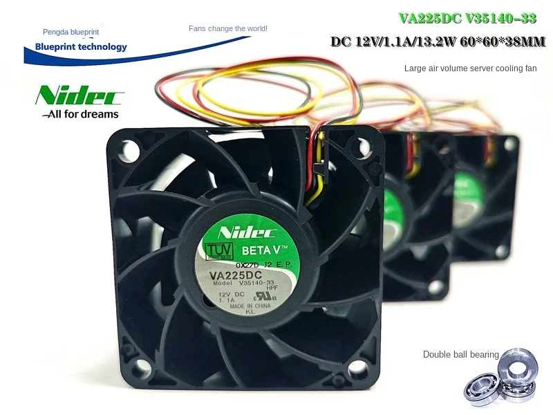 

New Nidec Va225dc 6038 6cm Server 12v1. 1A Max Airflow Rate Double Ball Cooling Fan 620*60*38MM