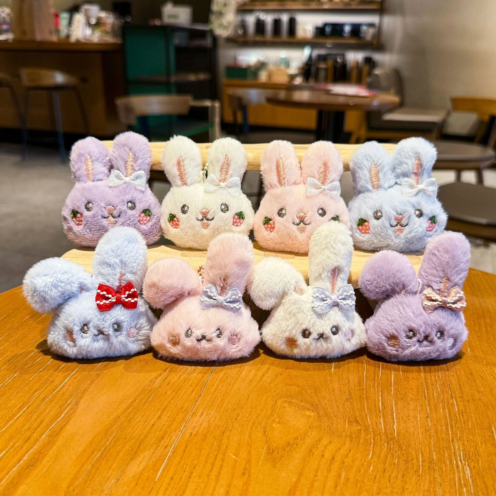 Kawaii Pink Bow Rabbit Plush Keychain Cute Student Schoolbag Backpack Pendant Girl Knapsack Shoulder Bag Keychain Birthday Gift