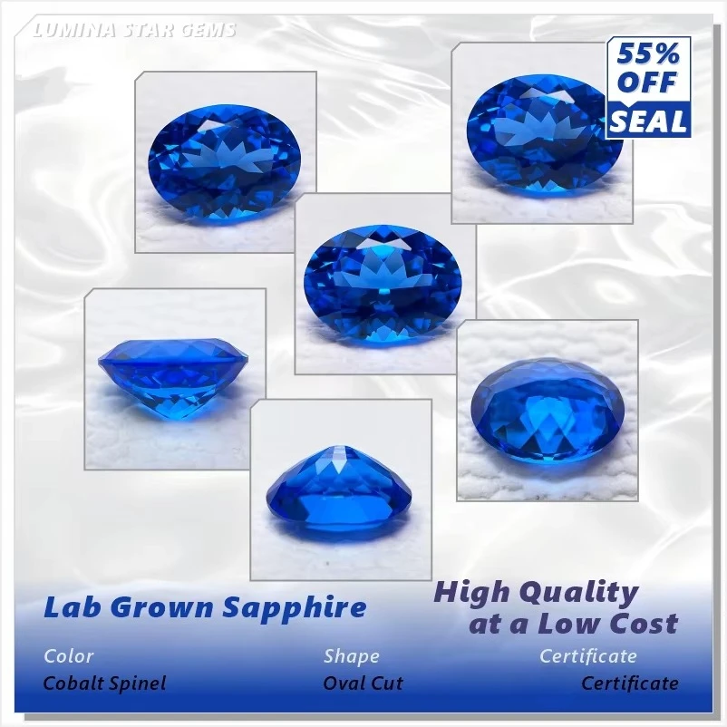 Lab Grown Sapphire Blue Color Gems Oval Cut High Quality Low Cost For Jewelry Setting & Custom Design Selectable Certificate