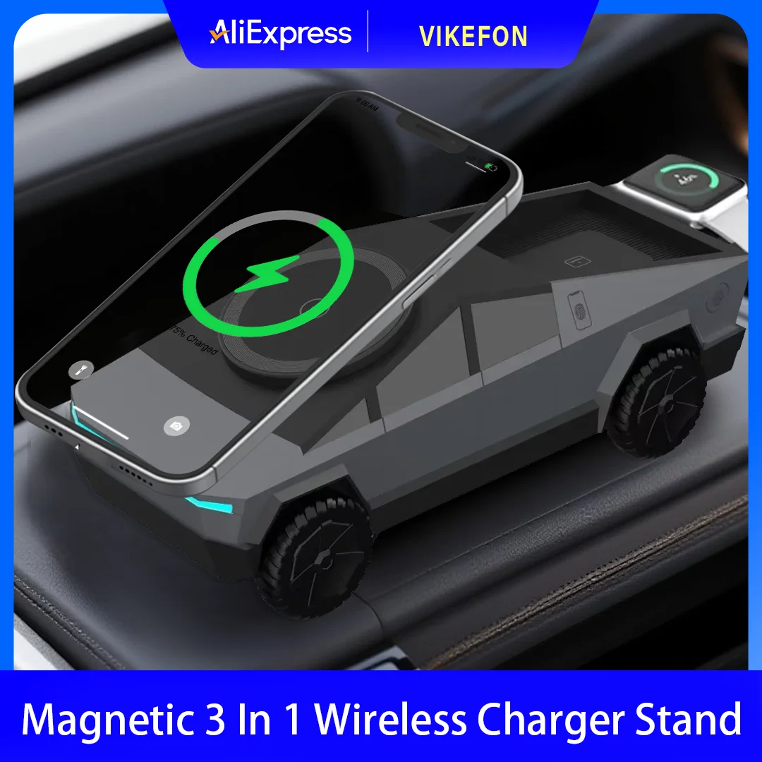 

Magnetic 3 In 1 Wireless Charger Car Phone Stand For Magsafe iPhone 16 15 14 Apple Watch 10~2 SE AirPods Pro Smartwatch Charging
