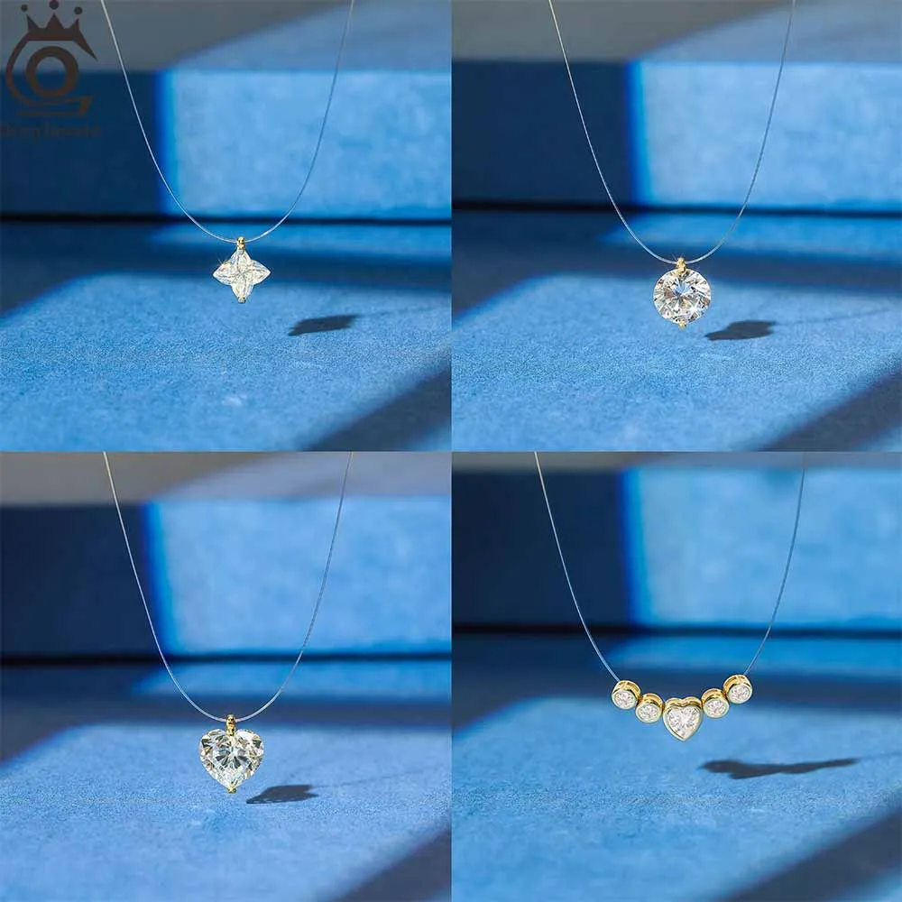 

ORSA JEWELS Simple 925 Silver Transparent Fishing Line 8A Zircon Pendant Necklaces CZ Zircon Clavicle Chain Necklaces Jewelry