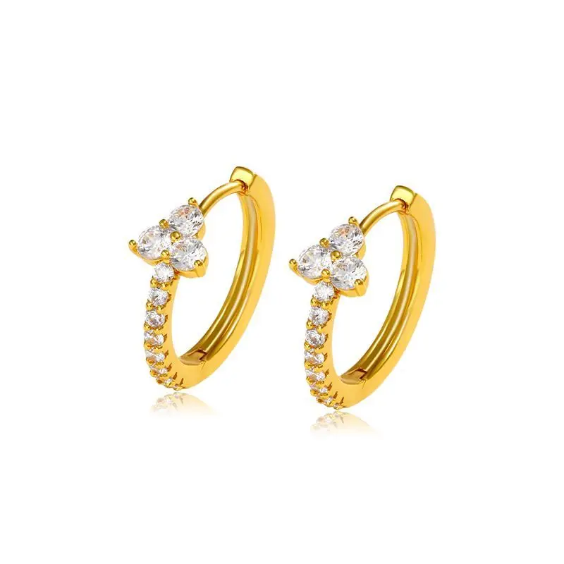 Wholesale Pirce--- 3 Petal Zircon Hoop Earrings for Women Fashion Jewelry XP Pure Gold Plated