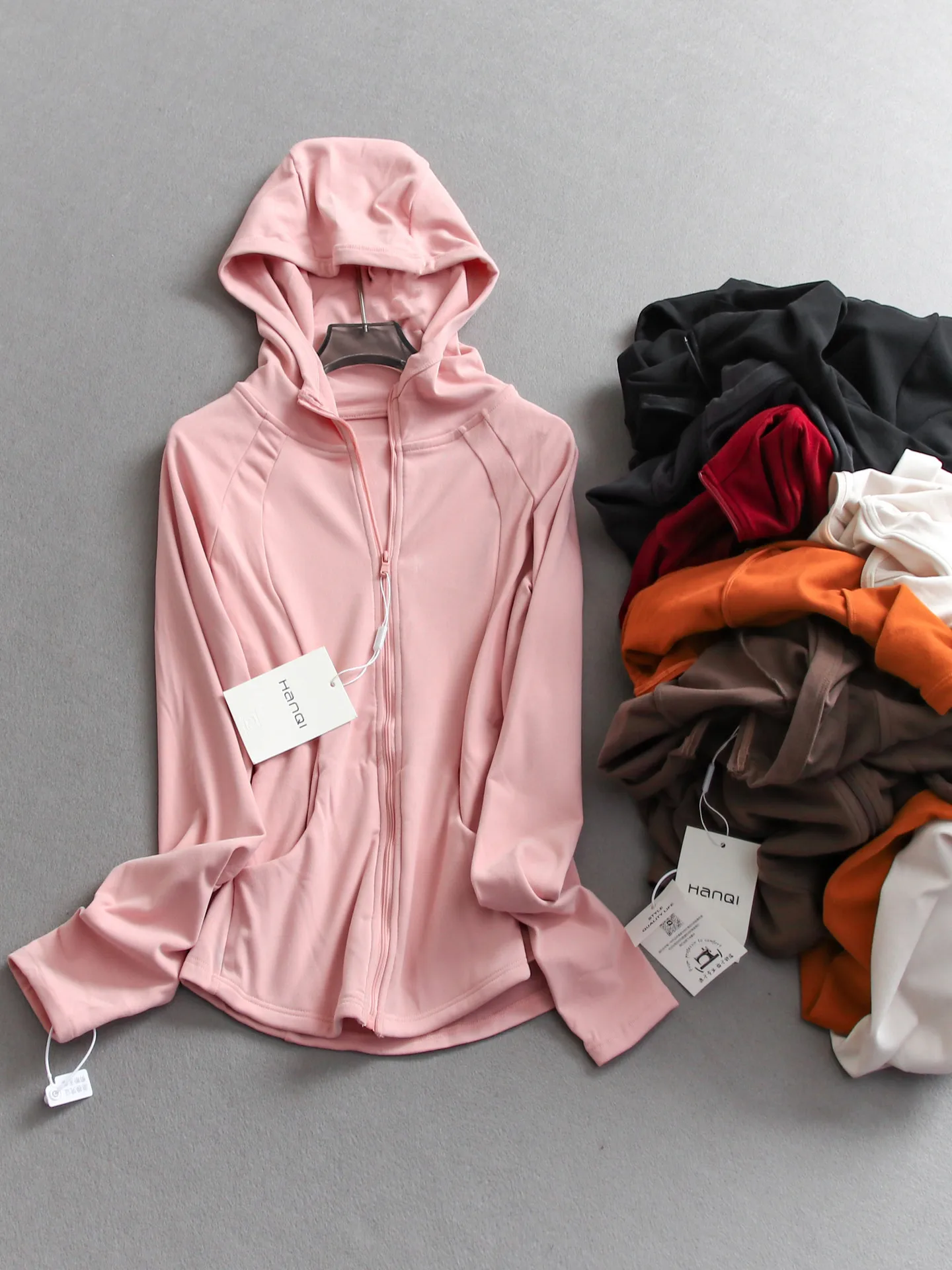

Slim Fit Yoga Sports Jacket Long Sleeve Hoodie Windproof Women's Sweatshirt Pure Color Waist-Cinching Versatile Street Style