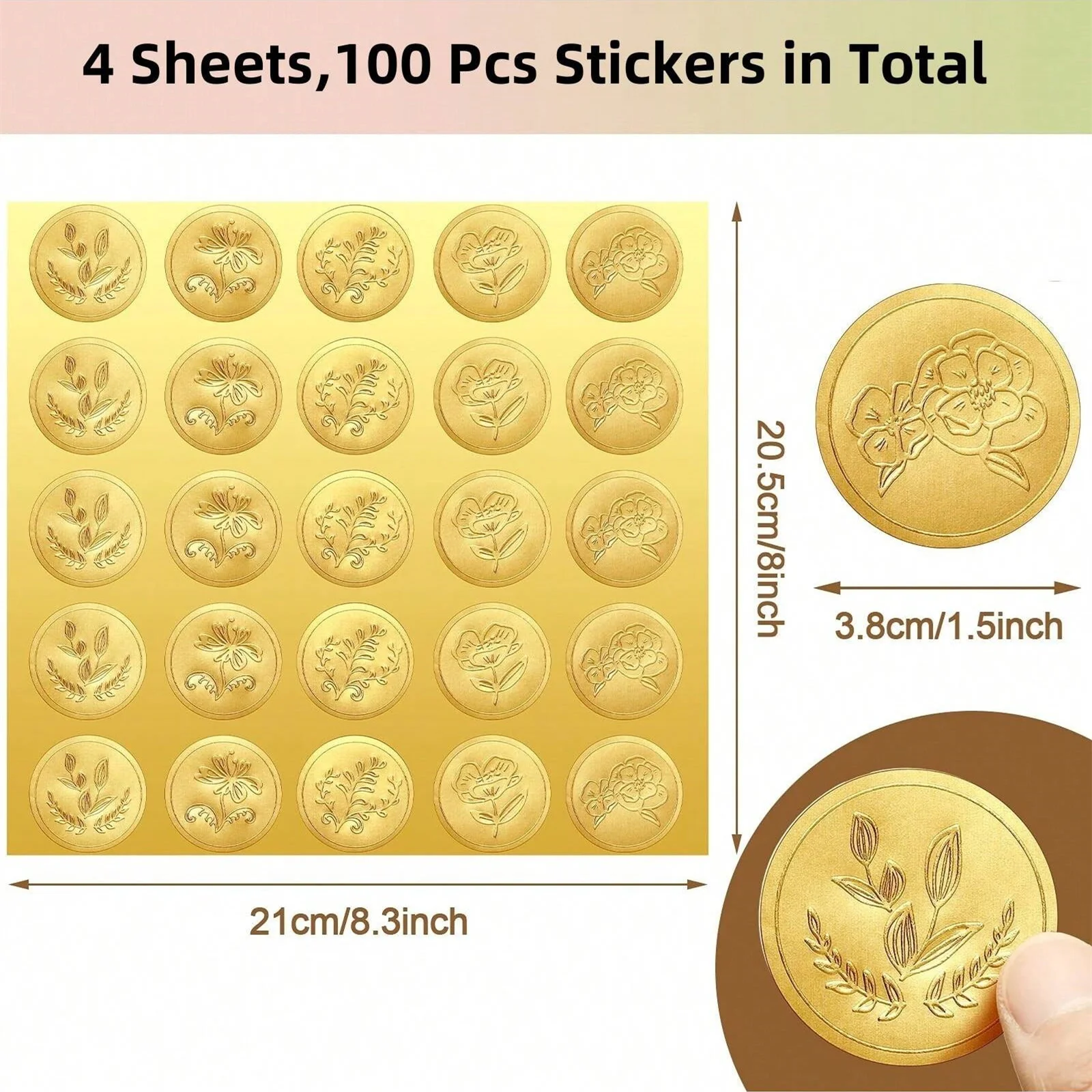 100 Stück goldgeprägte Wachssiegel-Umschlagstäbchen, Ersatz für Wachssiegel, für Grußkarten, Geschenkdekoration – Detail 3
