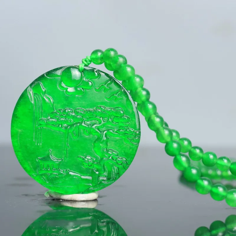 

Classic Retro Ethnic Style Green Landscape Round Brand Pendant