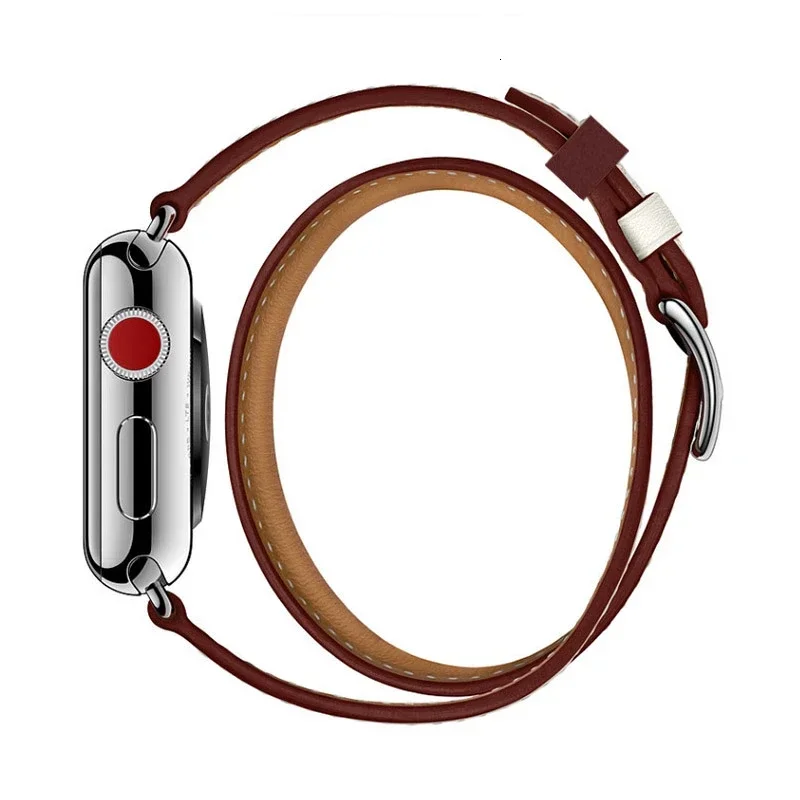 Leather Strap for Apple Watch Band 10 9 8 7 46mm 45mm  41mm Double Loop Comfort Bracelet Wristband for 6 5 4 SE 44mm 40mm 3 42mm