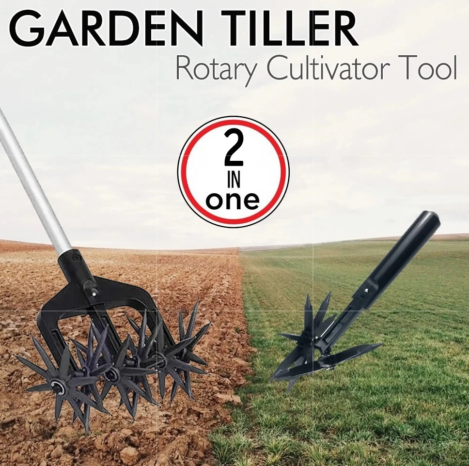 2-in-1 Garden Aerator and Soil Scarifier, Wear-Resistant Rotary Tiller Tool for Lawn Ventilation & Cultivation, Durable Steel