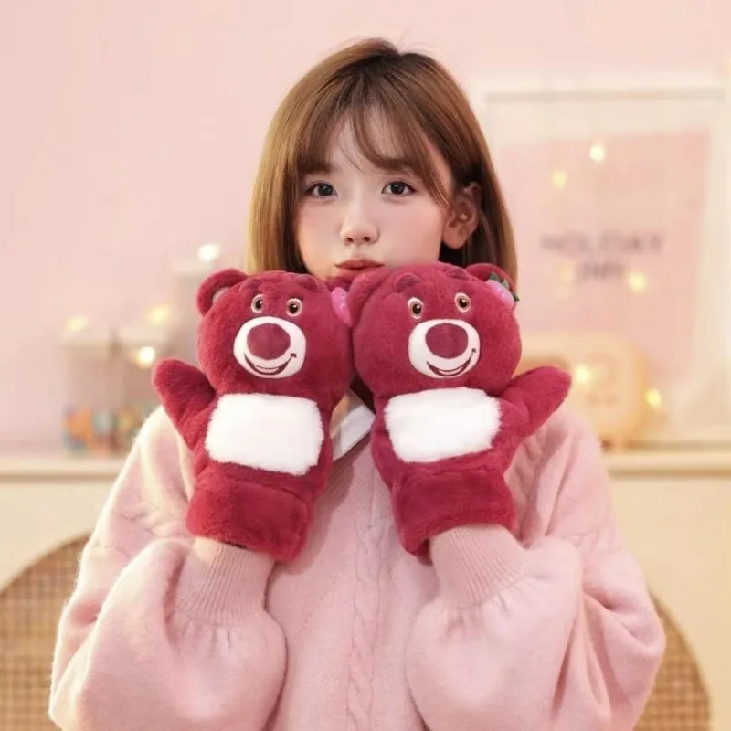 Sweet Disney Series Toy Story Lotso Cute Creative Cartoon Shape Women's Warm and Fashionable All-Wrap Mittens for Going Out