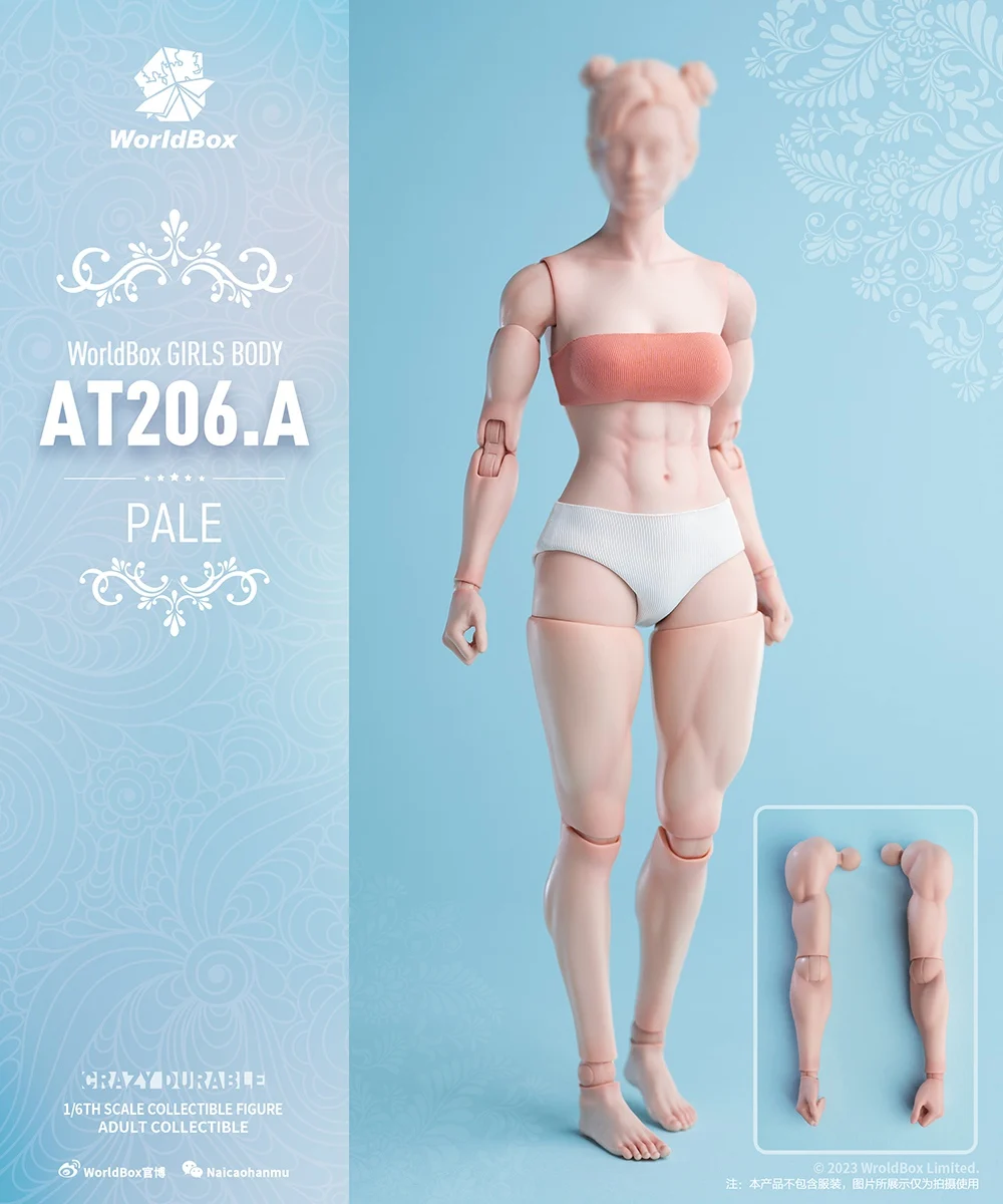 Worldbox AT206 1/6 Schaal Vrouwelijke Spiergewricht Lichaam 27 cm Bleke Licht Tan Soldaat Action Figure met Vervangbare Armen