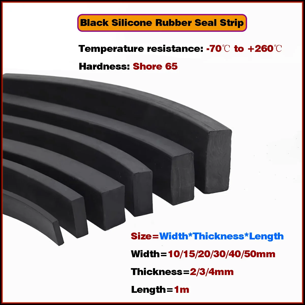 

1 Meter Thick 2/3/5mm Black Silicone Rubber Seal Strip Width 10/15/20/30/40/50mm Anti-Slip Damper Sealing Gasket Heat Resistant