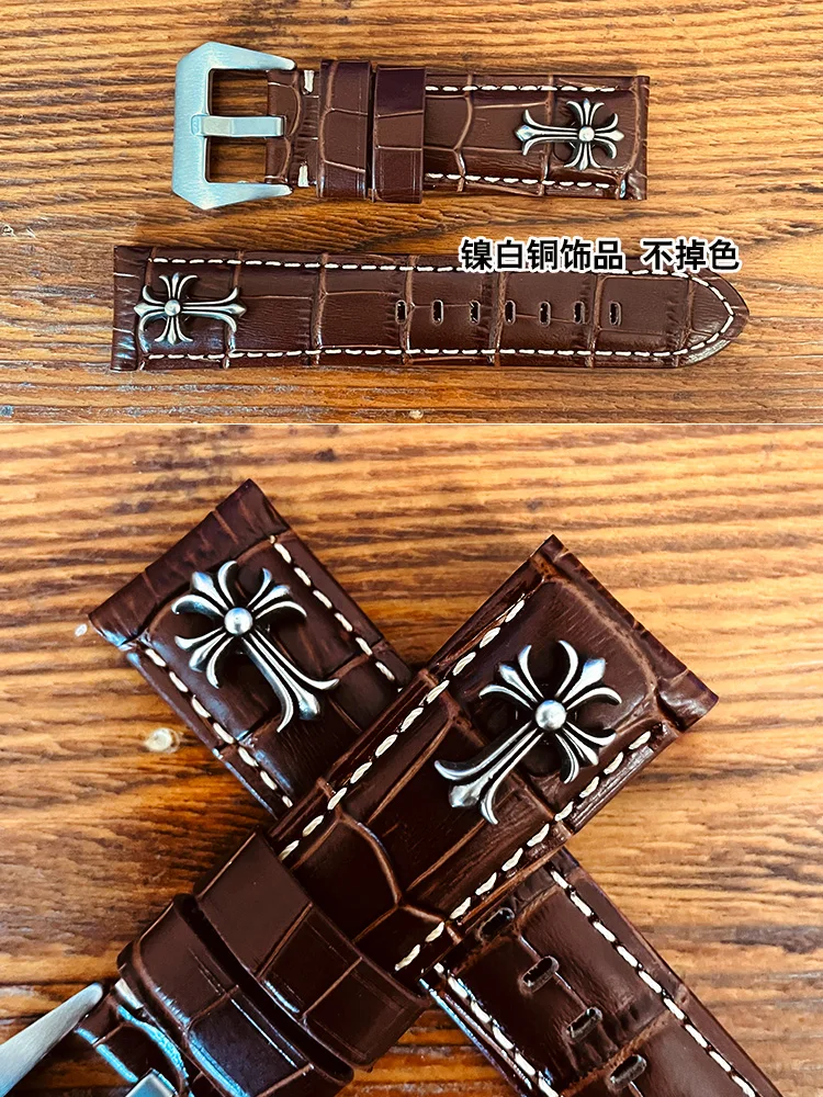 Handmade Punk Genuine Leather Watch Band Men and Women 2022 24 26mm Straight Cow Leather Watch Strap Pin Watch Band