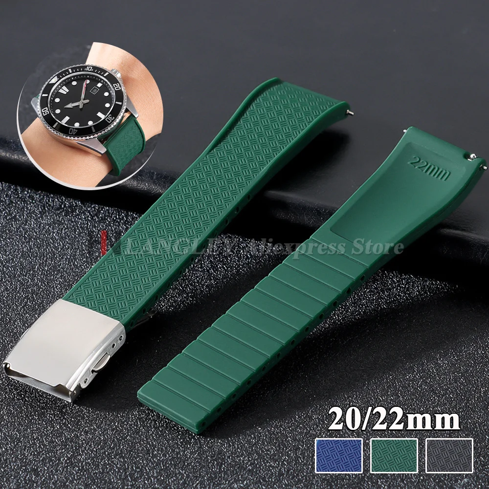 Neues Karomuster-Design Gummi-Uhrenarmband 20mm 22mm Schnellverschluss-Faltschließe Passend für Flachendstück-Uhrenarmbänder zum Zuschneiden