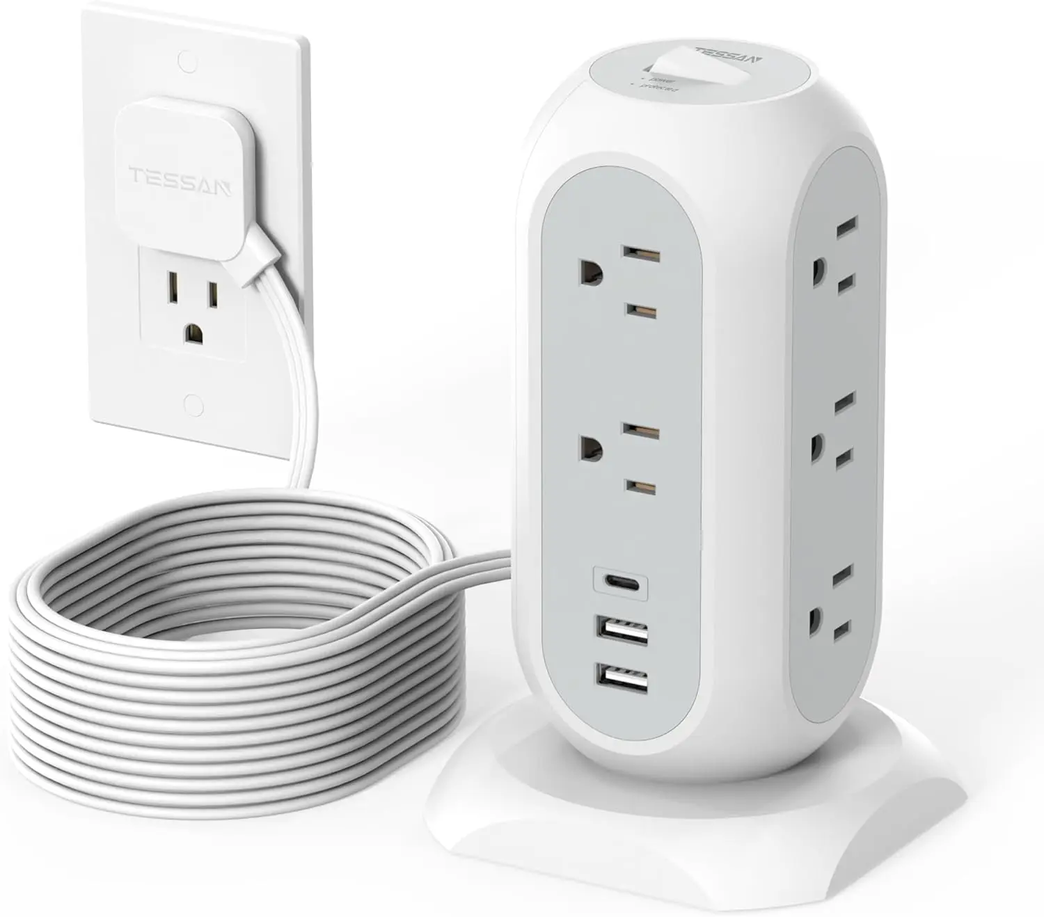 

Удлинитель-разветвитель на 15 футов с 11 розетками и 3 USB-портами, с защитой от перенапряжения, для офиса и общежития