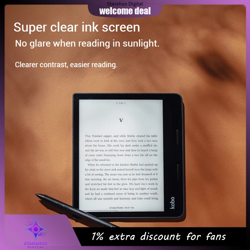 Rakuten Kobo E-Reader Sage شاشة كبيرة 8 بوصة مع حبر إلكتروني عالي الأداء 1440 × 1920 بكسل متوافق مع الكتابة اليدوية