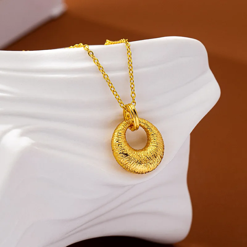 

Luxury 24K 9999 Pure Gold real gold Women's Brushed Gold Pendant Necklace