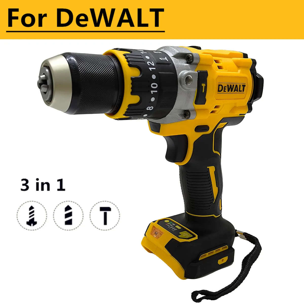 

Brushless Impact Drill 13mm Cordless Screwdriver Electric Hammer Drill 3 in 1 Adjustable Speed Tools For DEWALT 20V Battery