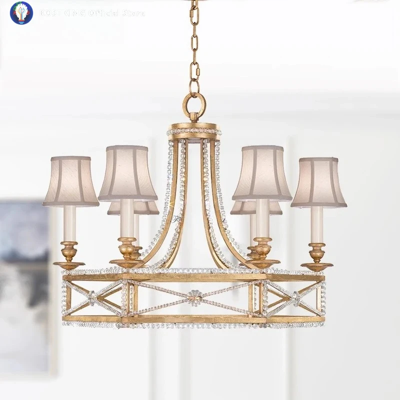 

Crystal Chandelier Neoclassical Bedroom Living Room Dining Room Study Light French Light Luxury Bead-Tied Crystal Lamp