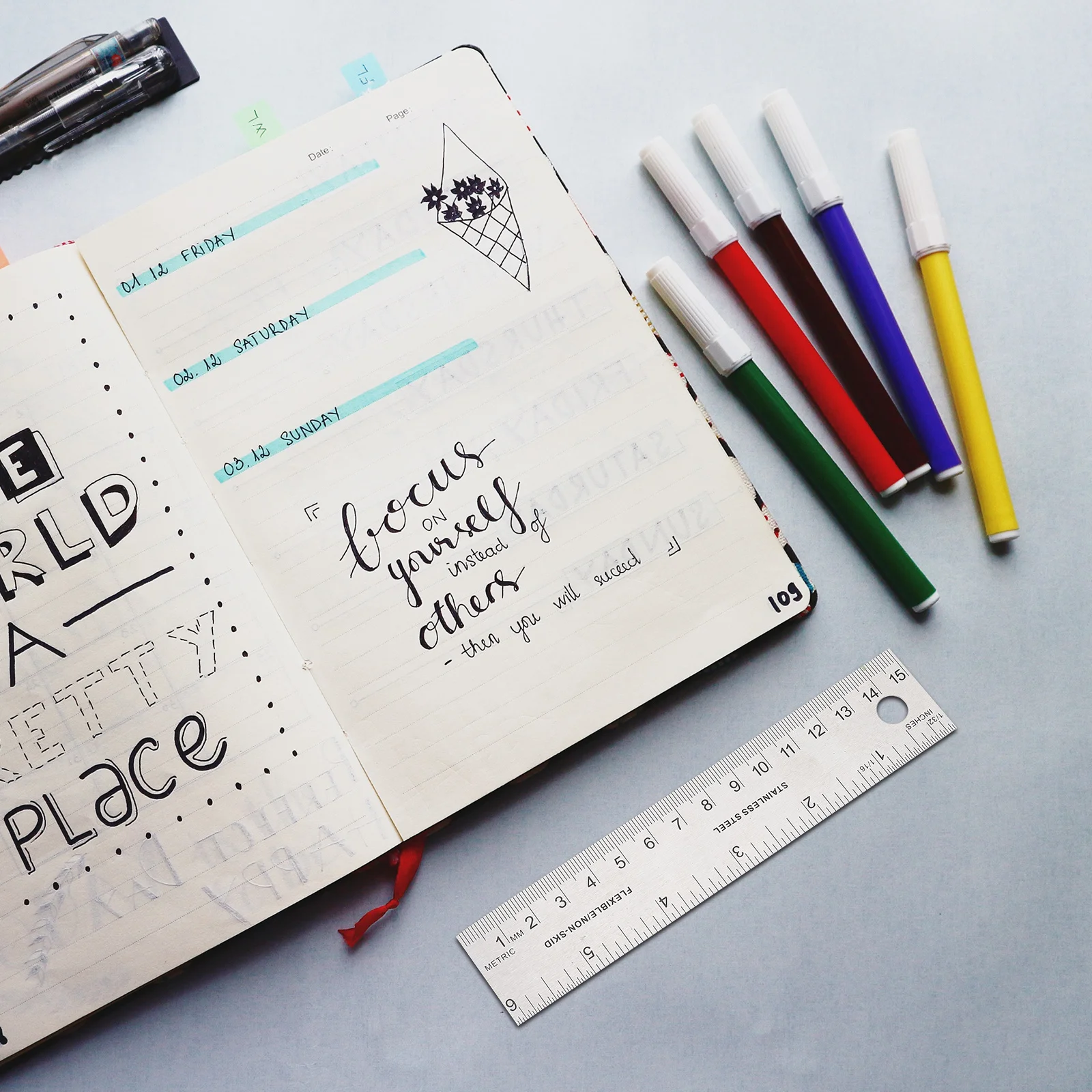 2Pcs Soft Cork Back Rulers Professional Stainless Steel Measuring Tools for Drawing Engineering Architecture Design