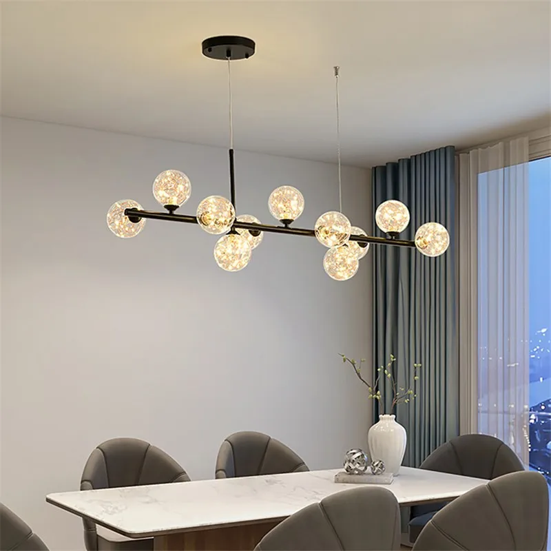 

Postmodern long chandelier light designer glass ball light For Living Room Kitchen Office Hanging Lamp Nordic dining table light