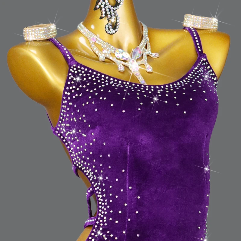 2024 Purple Latin Dance Suit Competition Costume Women Professional Cha-Cha Dress Girls Sport Party Sexy Skirt Ballroom Clothing