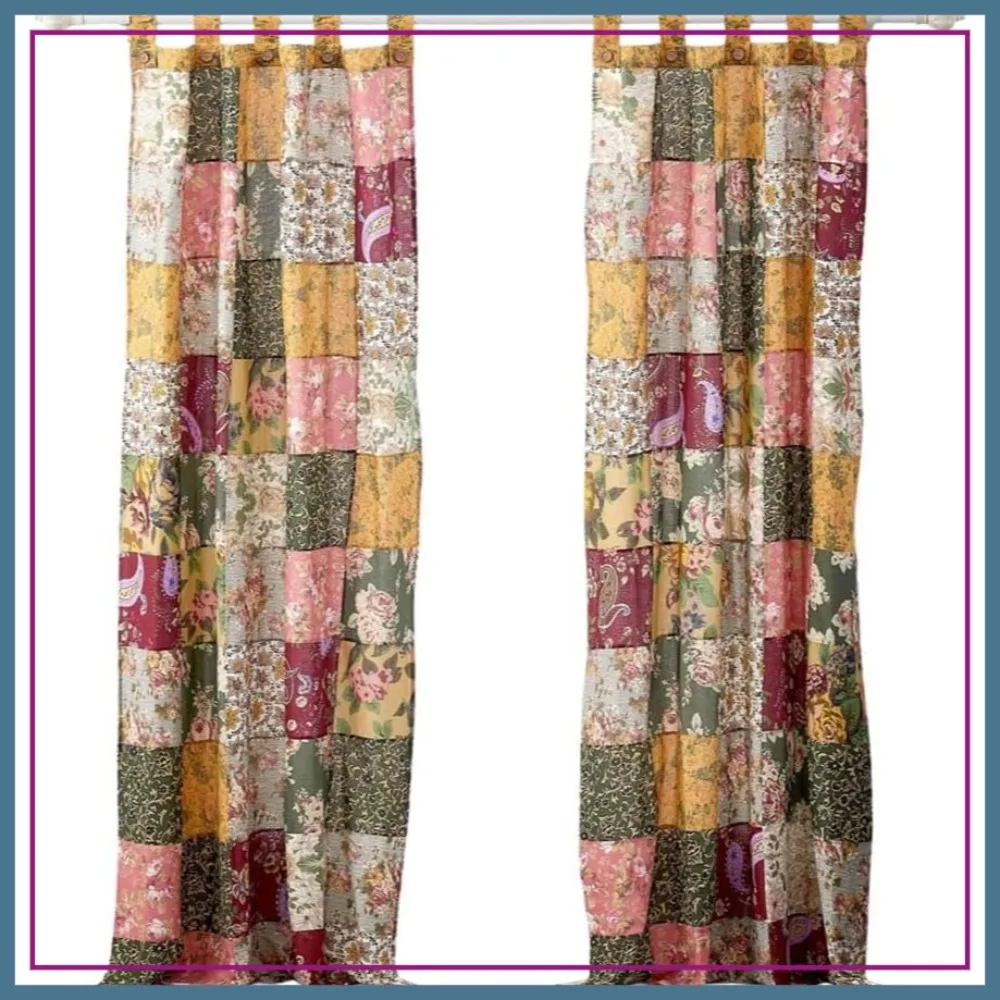 

Patchwork Curtain Panel Set 84x84 Inches 2 Panels Cotton