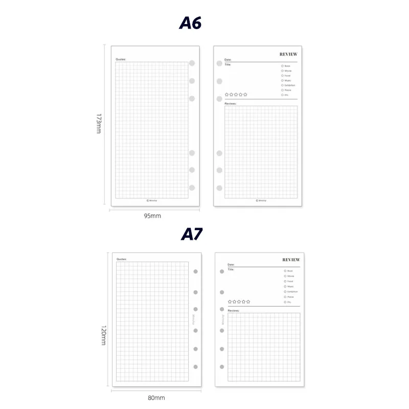 Fromthenon Minimalist Ledger Loose Leaf Paper 40 Sheets A6A7 Inner Pages Reading Watching Notes Loose Leaf Replacement Core