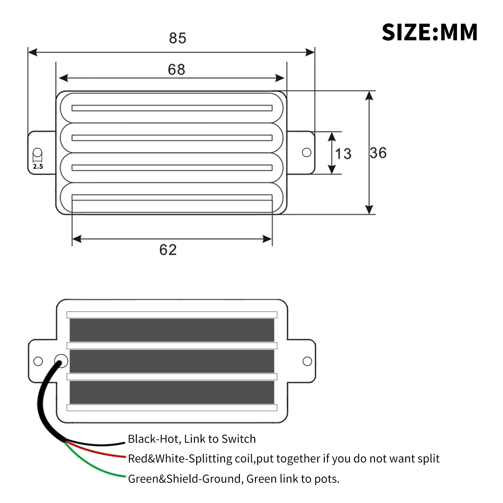 2-Dual Blade Electric Guitar High Output Track Type Four Coil Humbucker Pickup Multi Colors