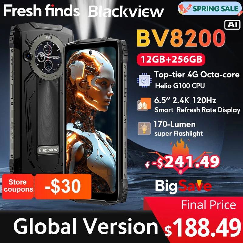 【Weltpremiere】Blackview BV8200 Robustes Telefon 6,5" 2,4K 120Hz Display Helio G100 12GB 256GB NFC Taschenlampe Android 14 Handy