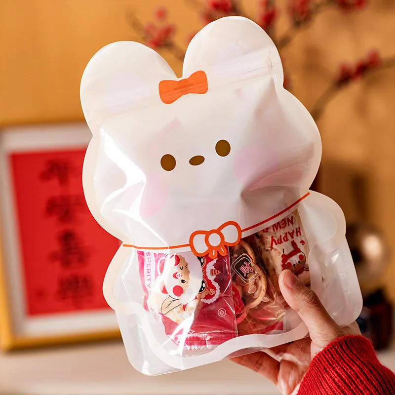 10Pcs Christmas Gift Bags Cartoon Animal Cookies Candy Sweets Bags Zip Lock Stand Up Bag Children\'s Birthday Party Decor Pouches