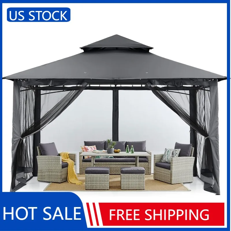 MASTERCANOPY Outdoor Garden Gazebo for Patios with Stable Steel Frame and Netting Walls (10x10,Dark Gray)