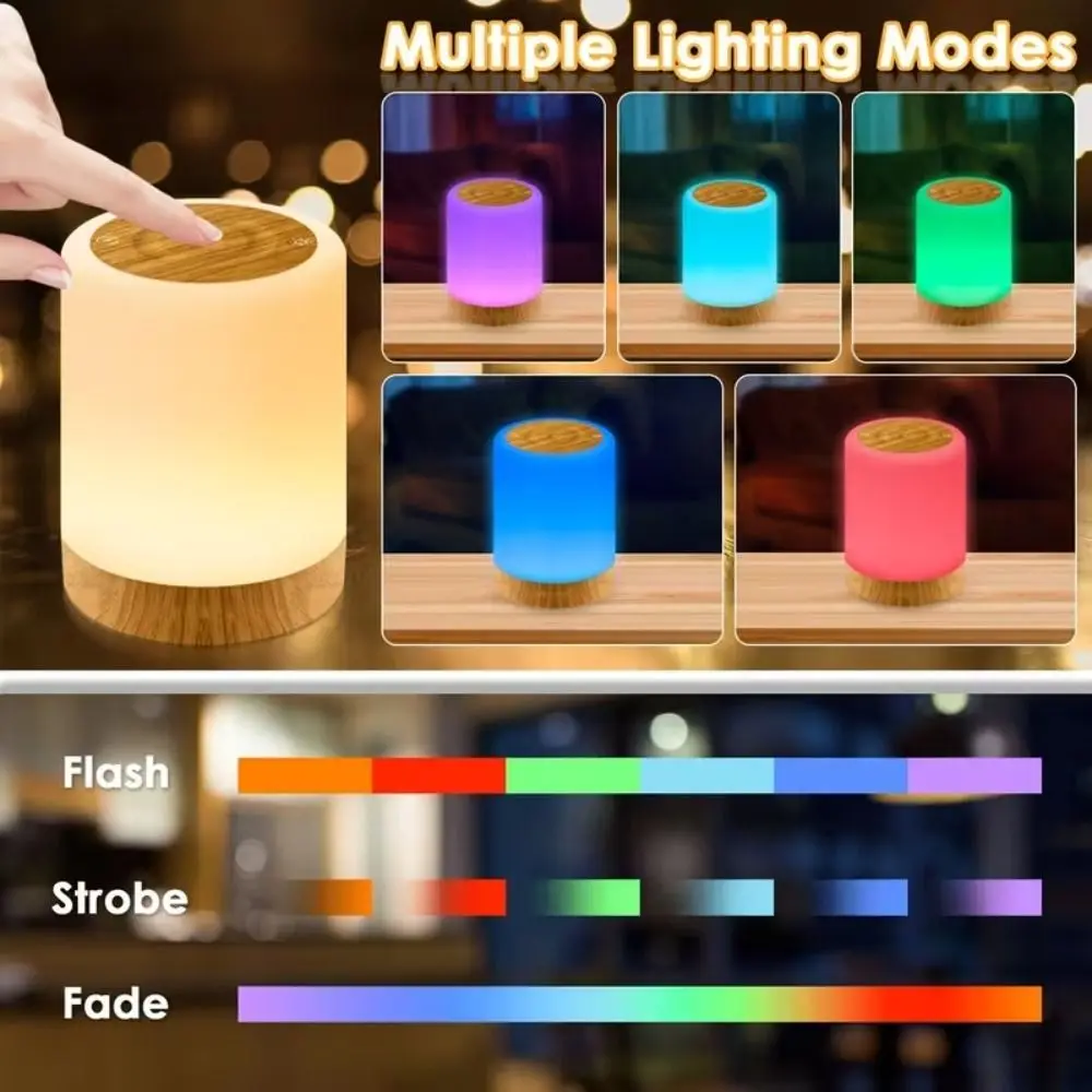 USB Rechargeable LED Touch Night Light Timer Multi-Color Mode Dimmable Desk Lamp Atmosphere Color Changing