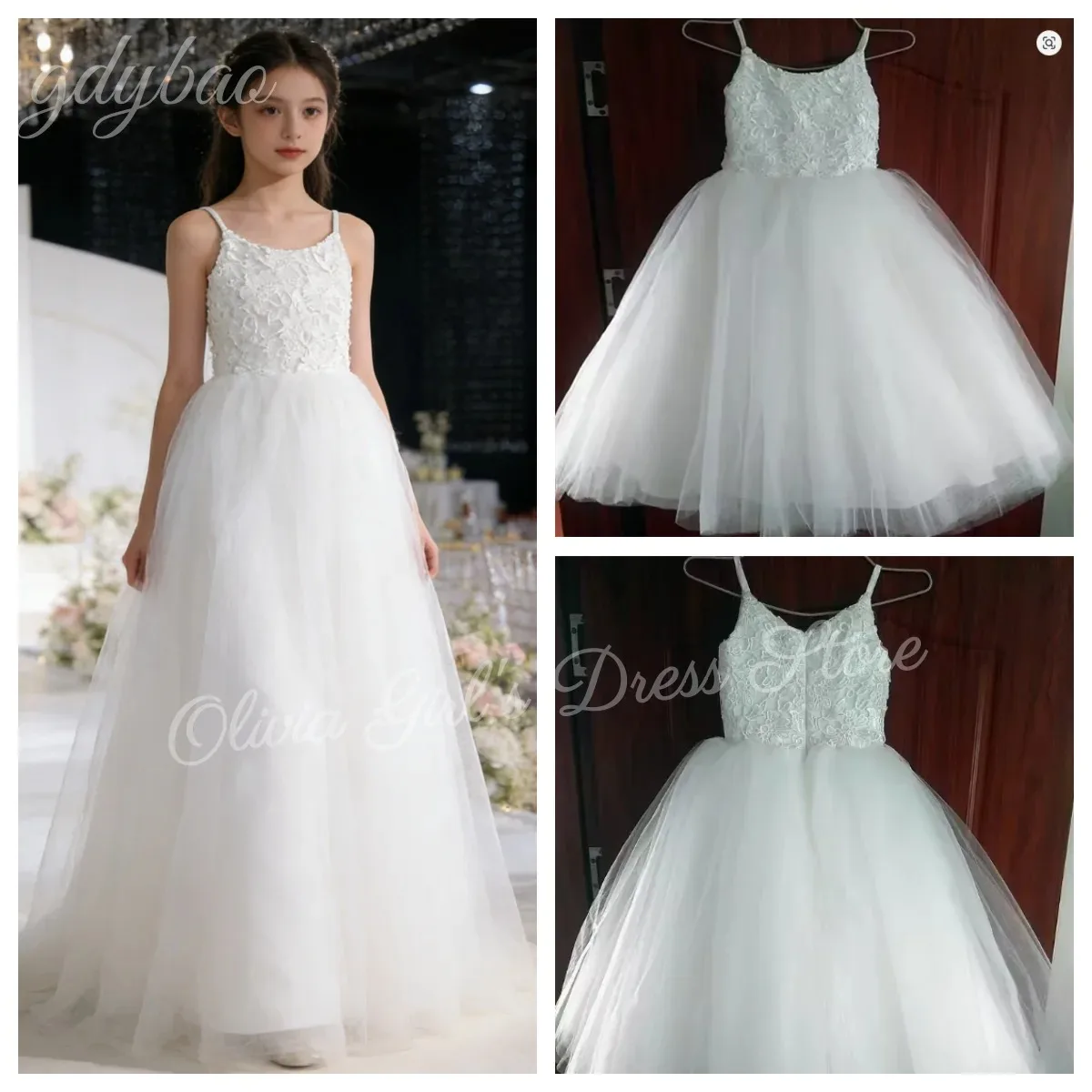 

Custom Elegant Flower Girl Dress with Lace Appliqué and Bow Suitable for Weddings Birthdays and First Communion Parties