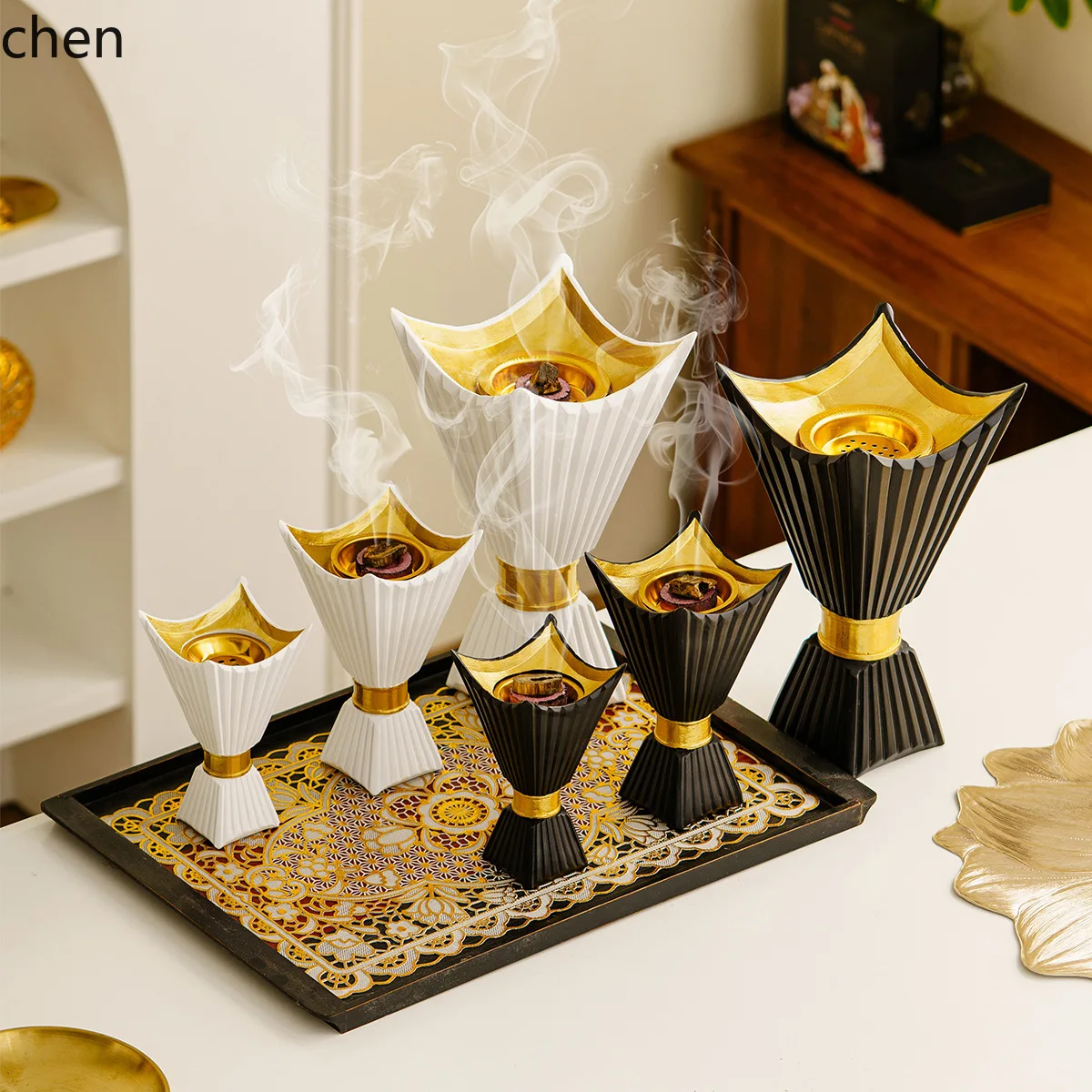 H1 Simple Modern Square Corner Holy Grail Aromatherapy Burner Home Living Room Desktop Decorative Ornament