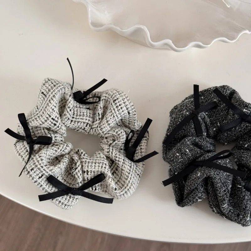 Small black knot fabric large intestine ring texture hairband gentle folds high-end sense low ponytail hairrope hairaccessories.