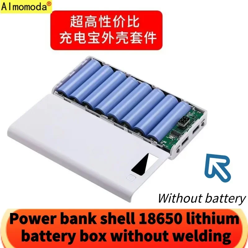 New 8-section power bank black and white blue shell 18650 lithium battery box mobile power DIY solderless power bank shell cover