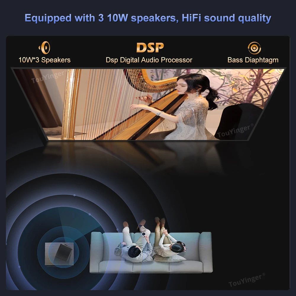Touyinger Q12W Full HD 4K Proyector de cine en casa inteligente con pantalla dual Wifi Bluetooth