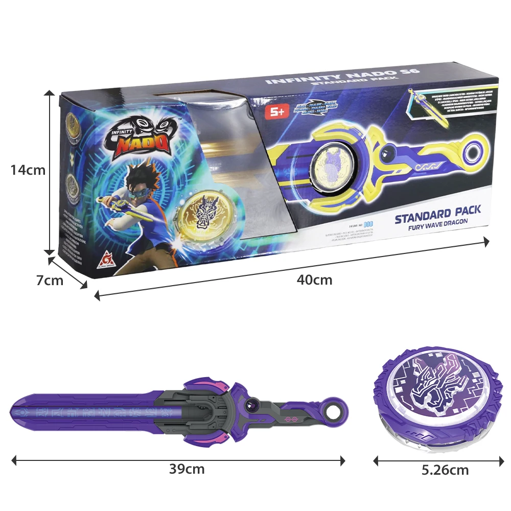 Infinity Nado 6 Standard Pack-Dream World Magic Dragon Glowing Metal Spinning Top Gyro with Monster Icon Sword Launcher Kid Toy