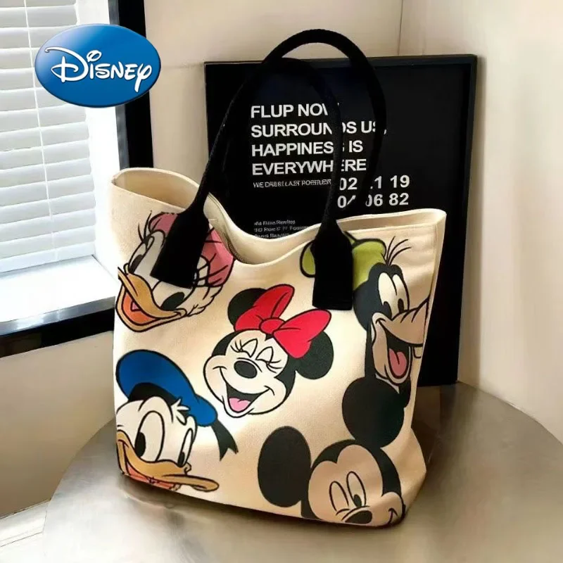 New Disney Minnie Pluto Cartoon Large Capacity Women\'s Canvas Bag Hand Shopping Bag Shoulder Bag Shopping Handbag