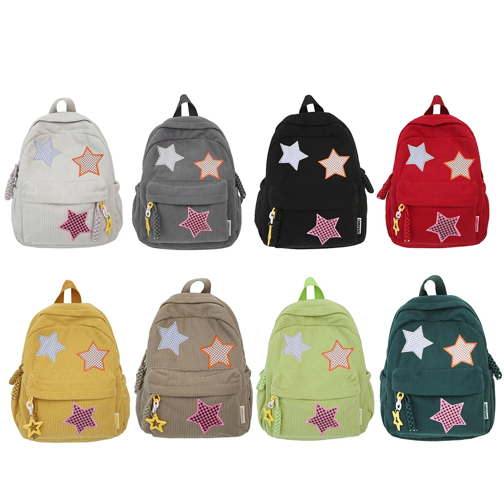 Corduroy Star Backpack Large Capacity for Women Daypack Kawaii Book Bag School Bag for Outdoor Campus Travel