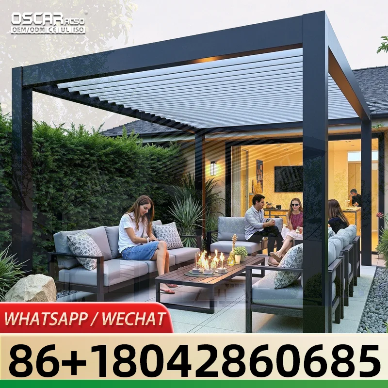 All Weather Outdoor Aluminium Pergola Motorized Top Slats Garden Pavilion Resort Terrace Global Sale pergola