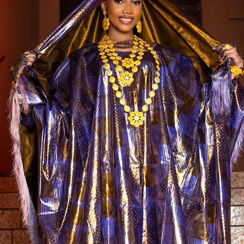 

Элегантный комплект африканского платья для женщин, длинный бубу с принтом и шарфом, кафтан Анкара для Рамадана и вечеринки