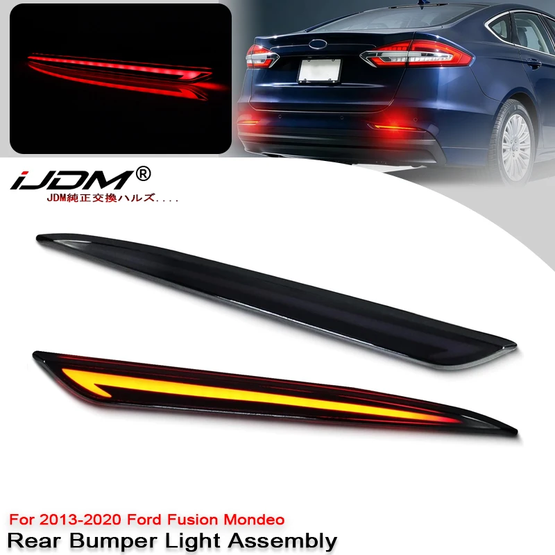 Para Ford Mondeo Fusion 2013 2014 2015 2016 2017 2018 Luzes Refletoras LED para Para-choque Traseiro, Luz de Advertência de Freio, Sinalizador Dinâmico 12V