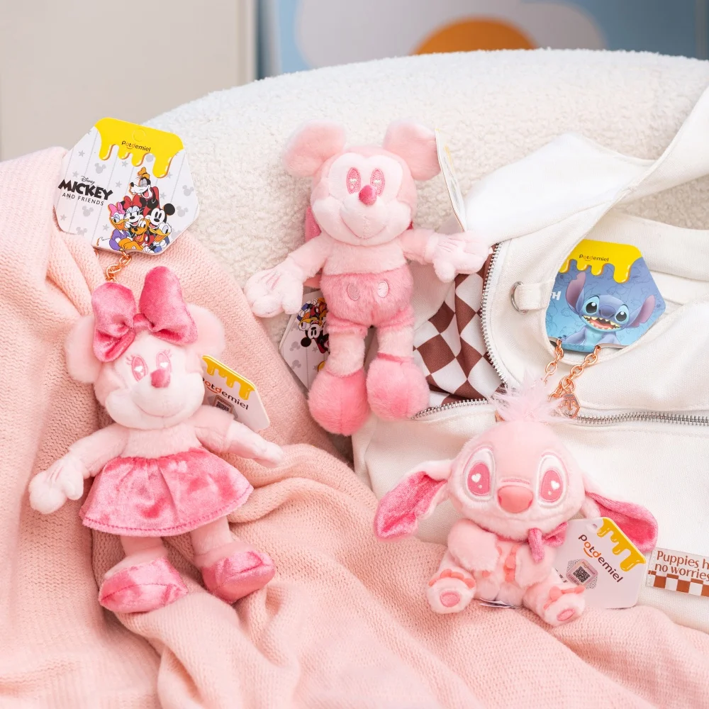 

19cm Disney Pink Mickey Mouse Minnie Stitch Plush Pendant Girl Valentine's Day Gift Kawaii Bag Backpack Phone Plush Keyring