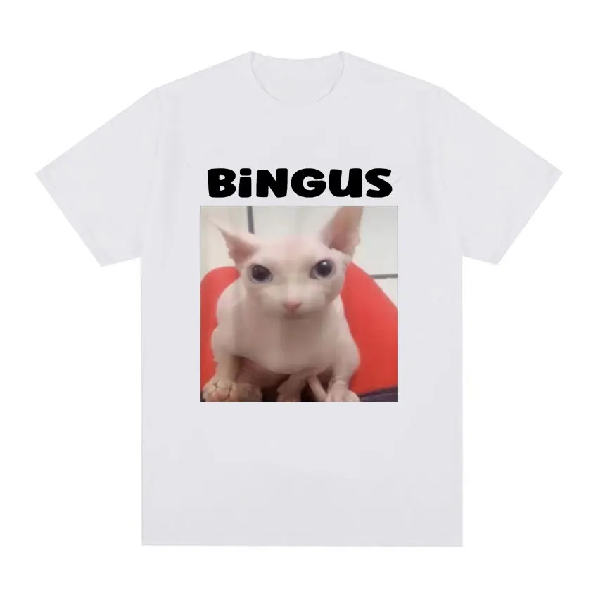 Bingus Meme Funny Cute Cat Graphic T-Shirt for Men Women Fashion Casual Oversized T-shirts 100% Cotton Short Sleeve T Shirt Tops