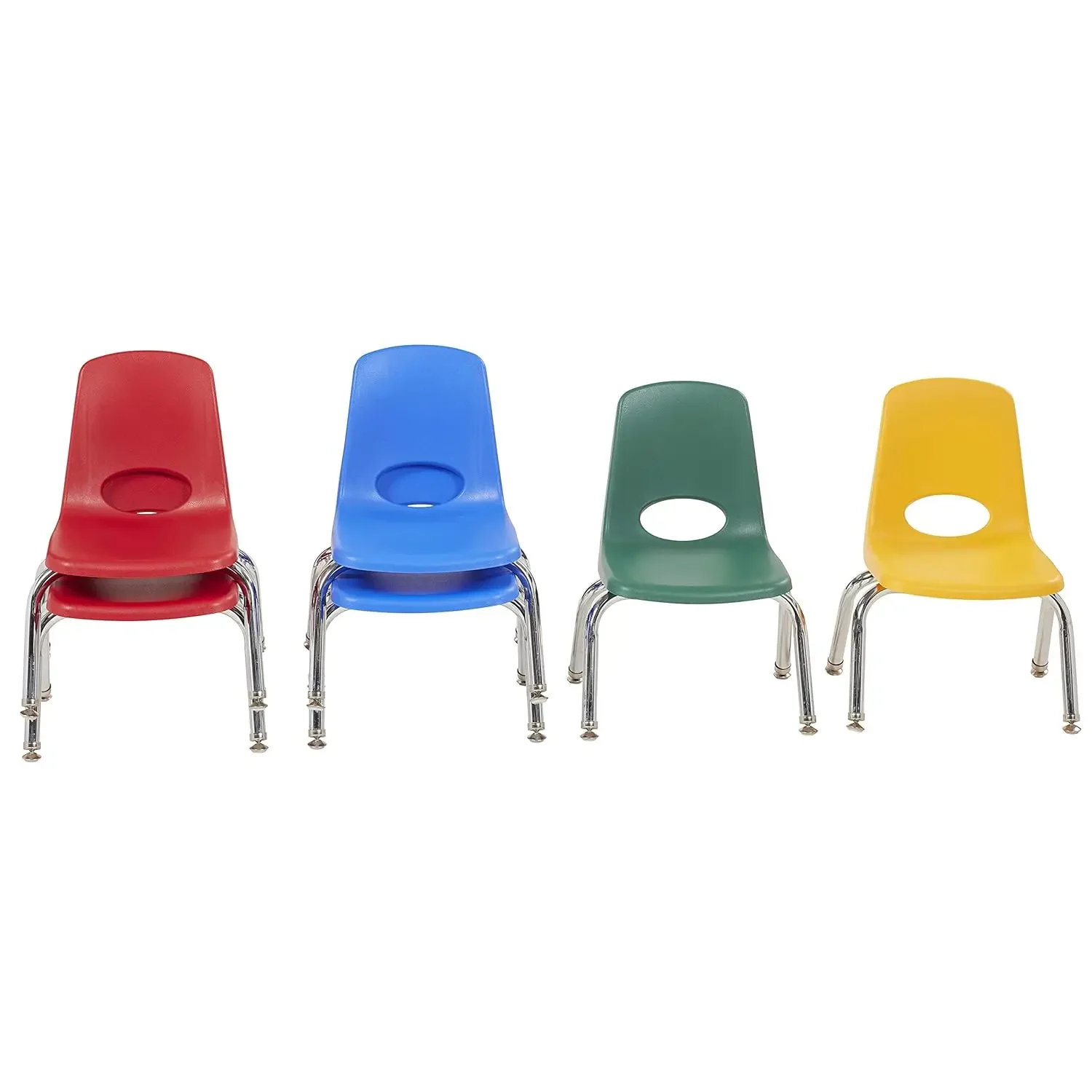 Direct Partners 10358-AS Silla apilable escolar de 10", asiento apilable para estudiantes con patas de acero cromado y deslizadores giratorios de nailon para in-Ho