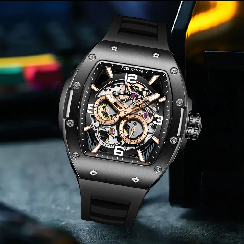 New FeelNever Outdoor Casual Mechanical Man Watch Square Fashion Military Silicone Waterproof Luminous Watches Male Reloj Hombre view 3
