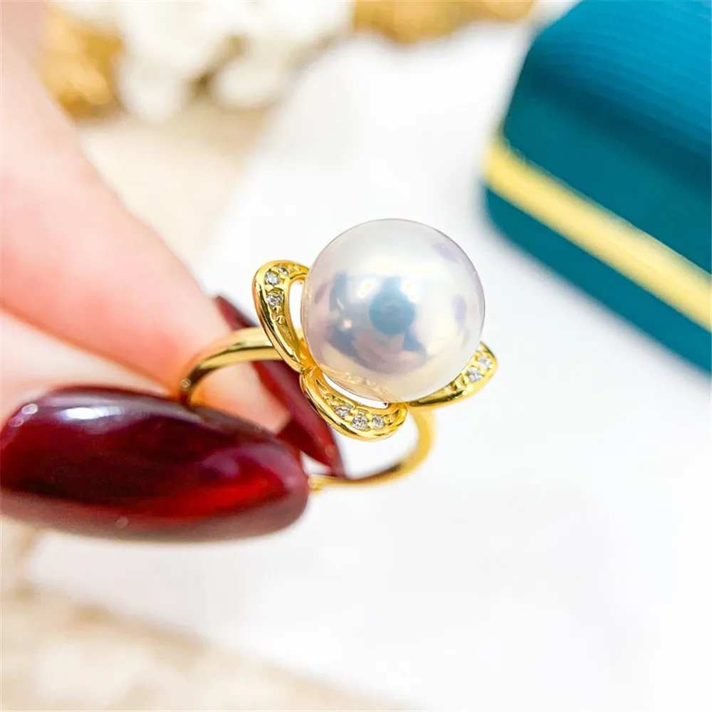 DIY Pearl Ring Accessories S925 Sterling Silver Ring Empty Holder Concealer Gold Silver Jewelry Fit 11-13mm Round Z260