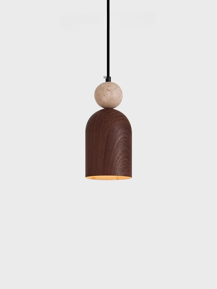 

Bedroom bedside chandelier Chinese retro silent wind yellow travertine entrance small chandelier walnut color