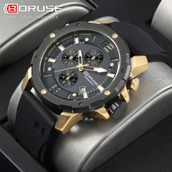 BORUSE Fashion Mens Watches Top Brand Black Gold Quartz Watch Man Silicone Chronos Business Wrist Watches Waterproof