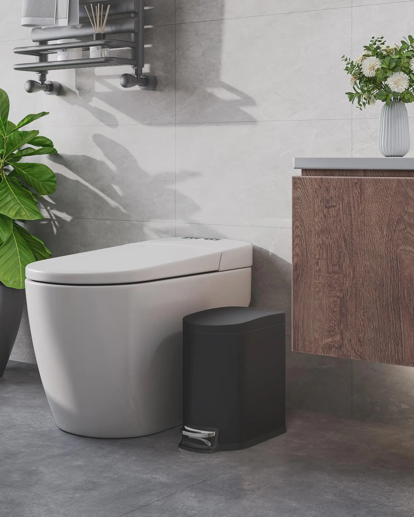 GarveeHome 1.6 Gal Step-On Trash Can, Stainless Steel Small Bathroom Garbage Bin with Soft Close Lid, Slim Space-Saving Design, Removable Inner Bucket for Bathroom, Bedroom, Office,